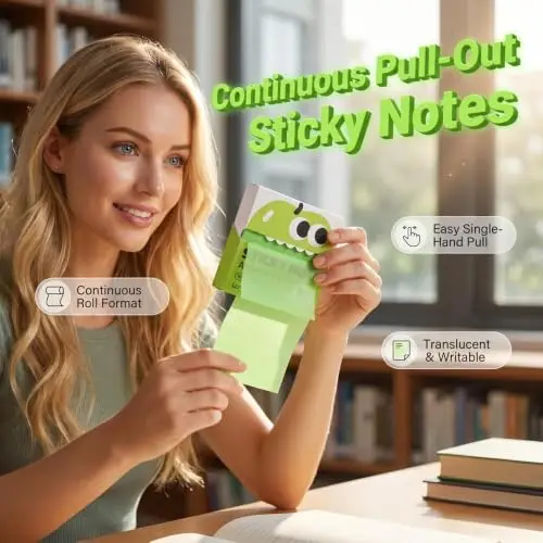 Cute Monster Sticky Notes Dispenser 80 Sheets Self-Adhesive Memo Pad Colorful Translucent Index Tabs School Office Supplies