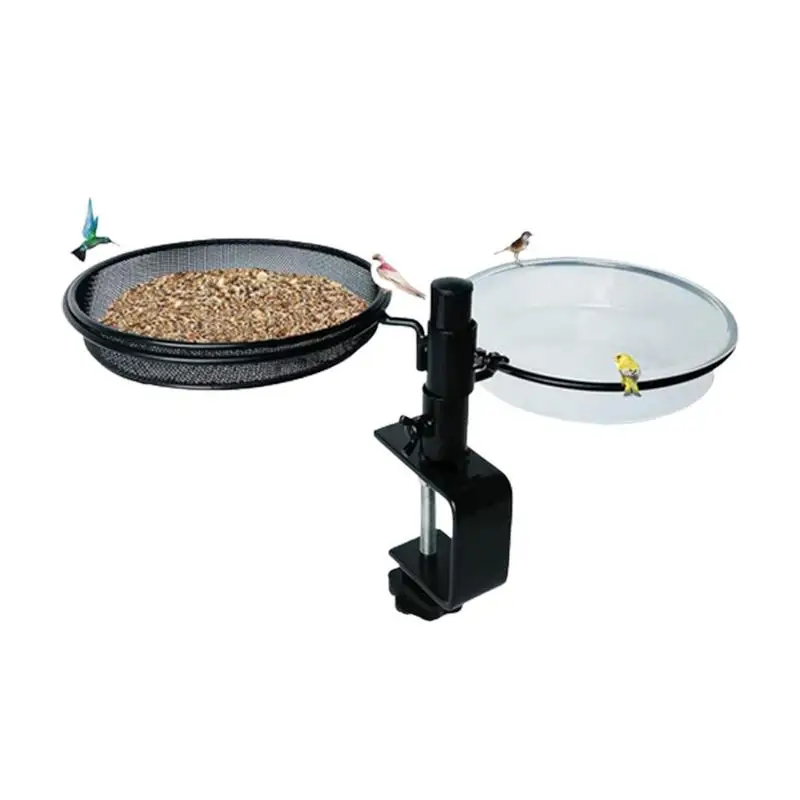 

Bird Feeder for Deck Railing Deck Mounted Bird Feeder with Mesh Tray 360-Degree Rotatable Feeding Station Flower Pot Stand