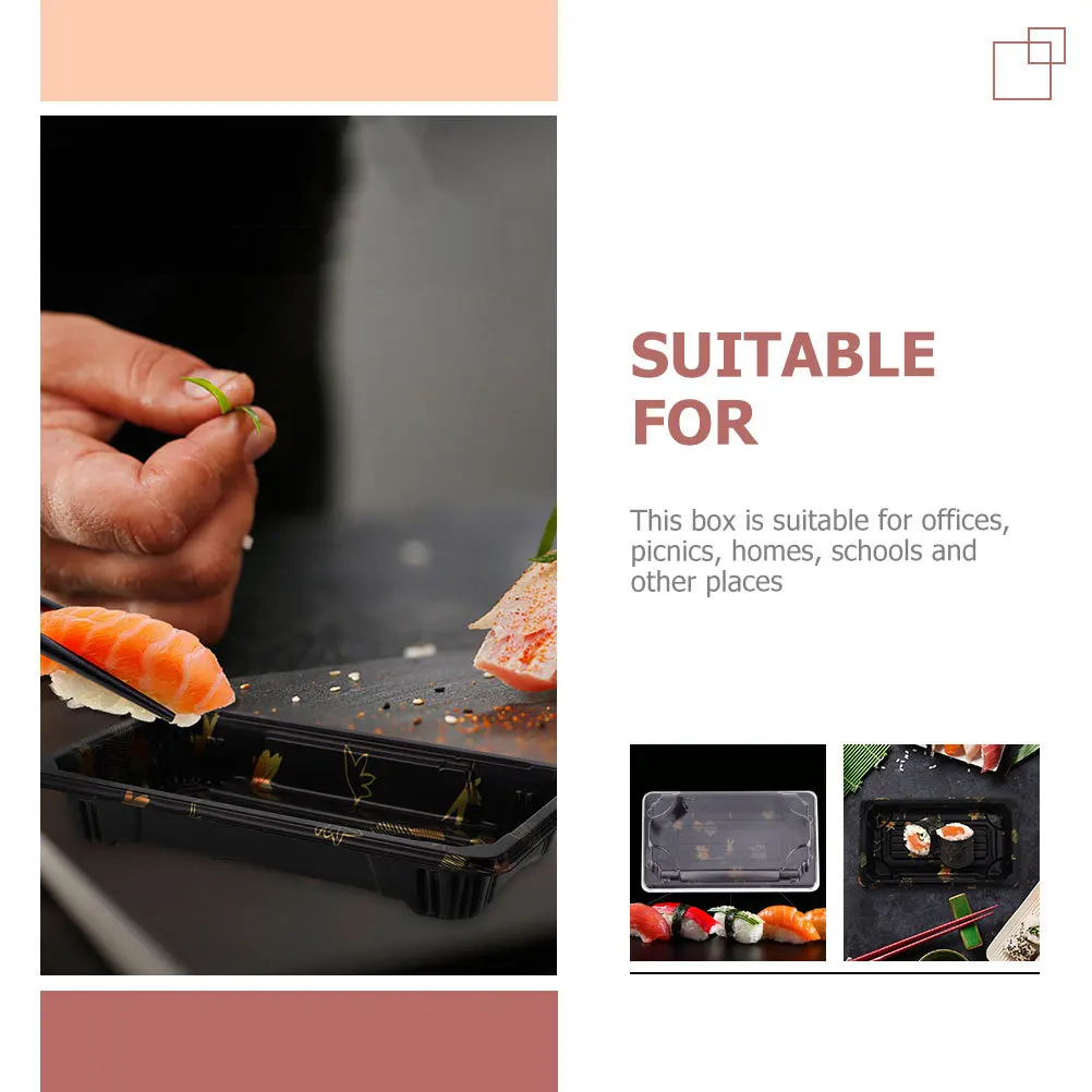 25Pcs Disposable Sushi Box Plastic Food Container for Take Away Packaging Leak Proof Sushi Trays for Picnic Office School Use