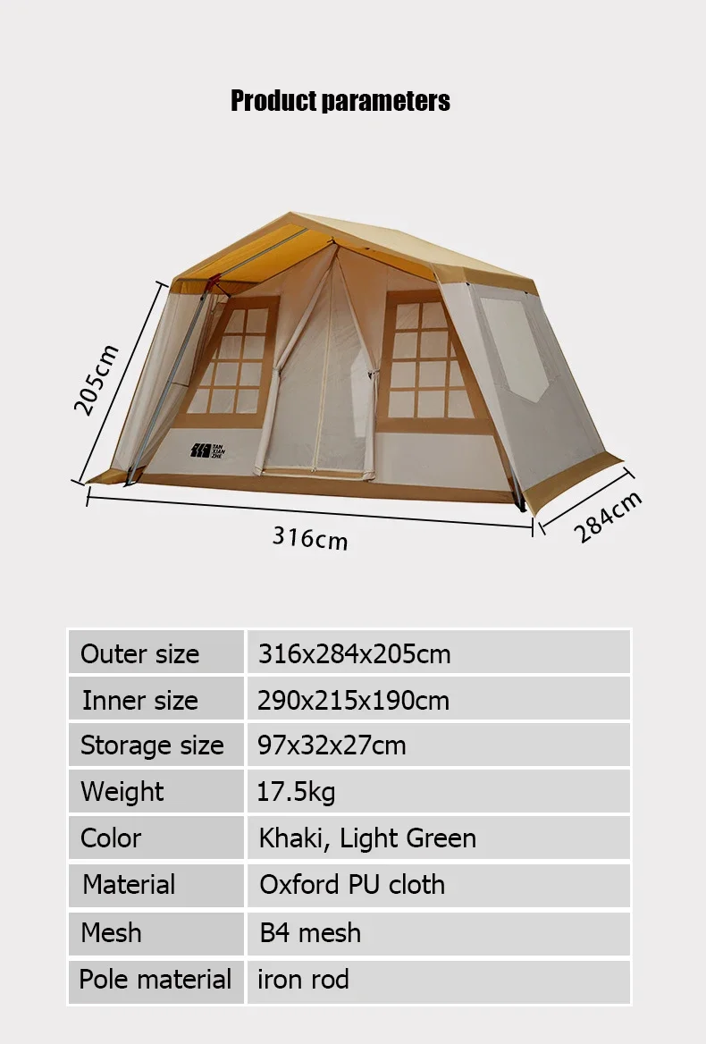 Large Space Wall Tent Camping Outdoor Big House Wholesale Luxury Folding Cabin Tent Waterproof Family Glamping  For Wild Hiking