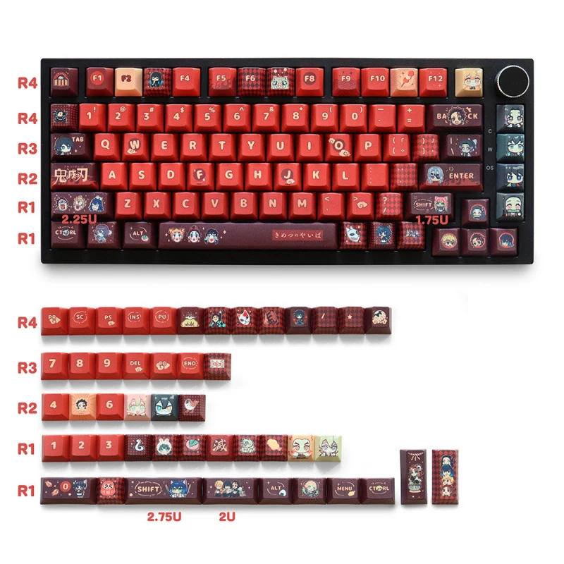 Anime Demon Slayer 129 Keys PBT Keycaps Profile 5-Side Dye Sub 1.7mm Thick Keycap for MX Switch 61-108 Mechanical Keyboard Fan