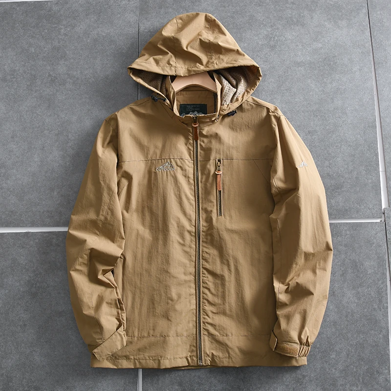 Outdoor Tech Three-Proof Men's Casual Hooded Waterproof Windproof Jacket Spring Autumn Fashion Urban Nylon Zipper Handbag