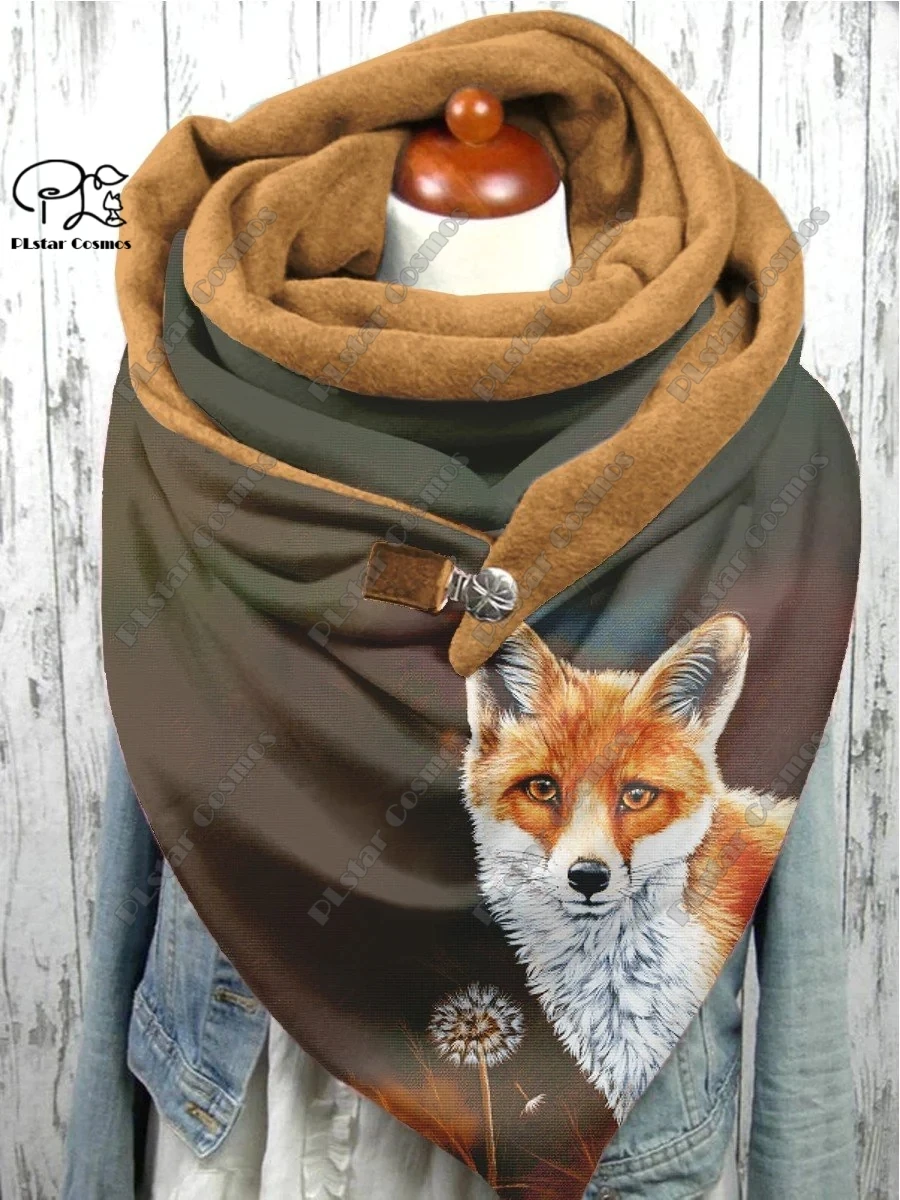 3D printed animal series cute fox horse elk giraffe pattern warm shawl scarf spring and winter large triangle scarf casual gift