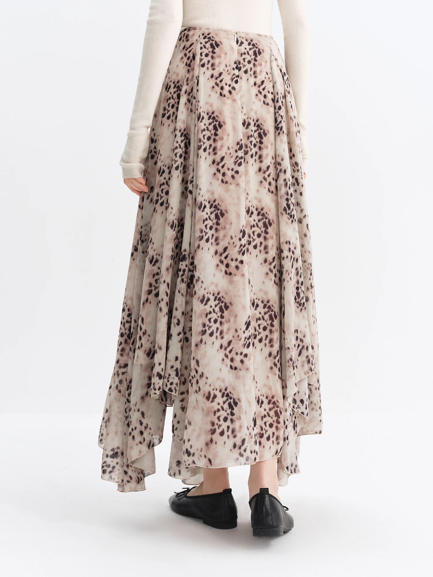 Spódnica damska FSLE w stylu vintage z asymetrycznym dołem w panterkę, nowość na zimę 2025, długa spódnica do kostek, spódnica turystyczna i rekreacyjna.