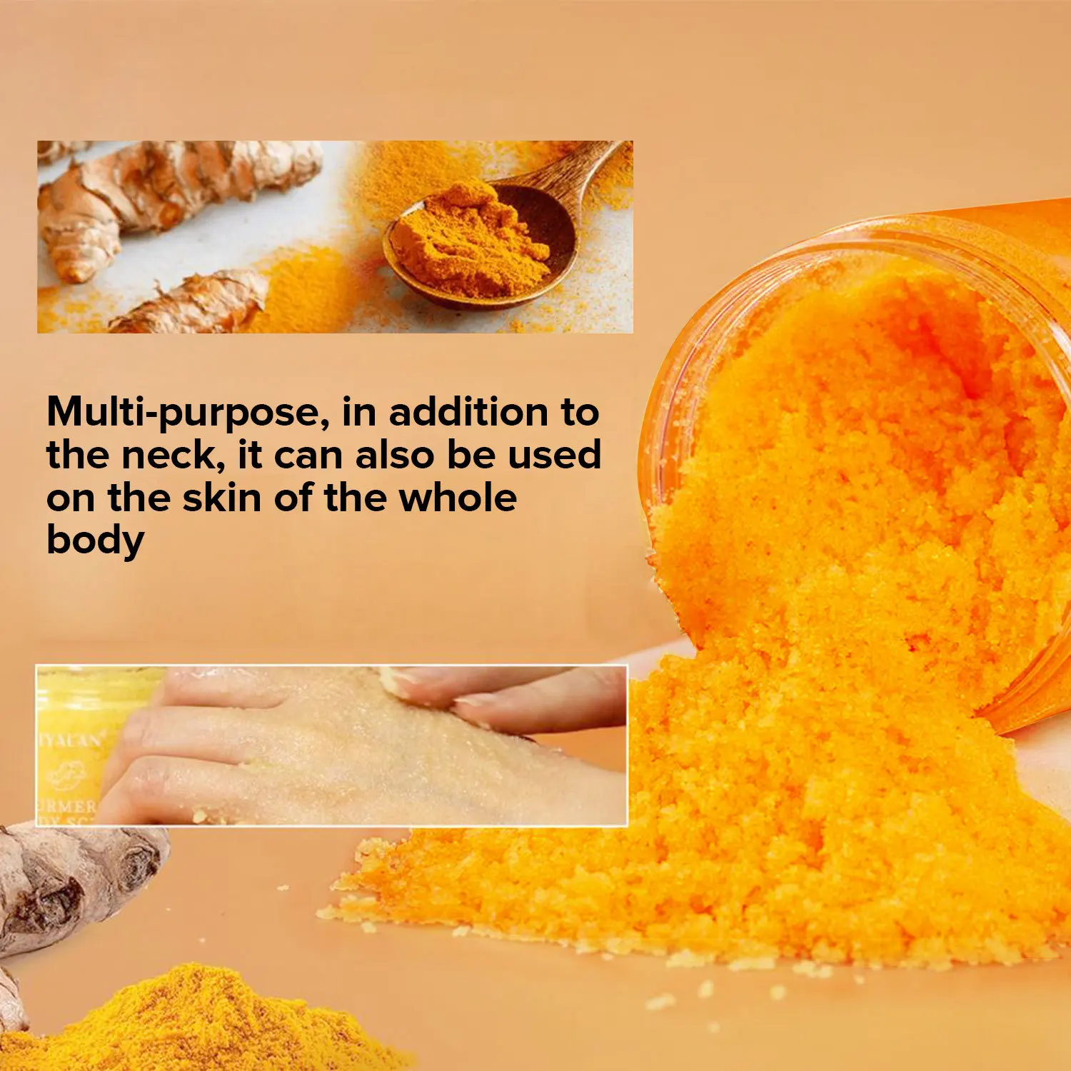 Turmeric Neck & Face & Body Scrub Whitening and Exfoliating, Reduce Skin Dullness Soften Rough Skin, 150g