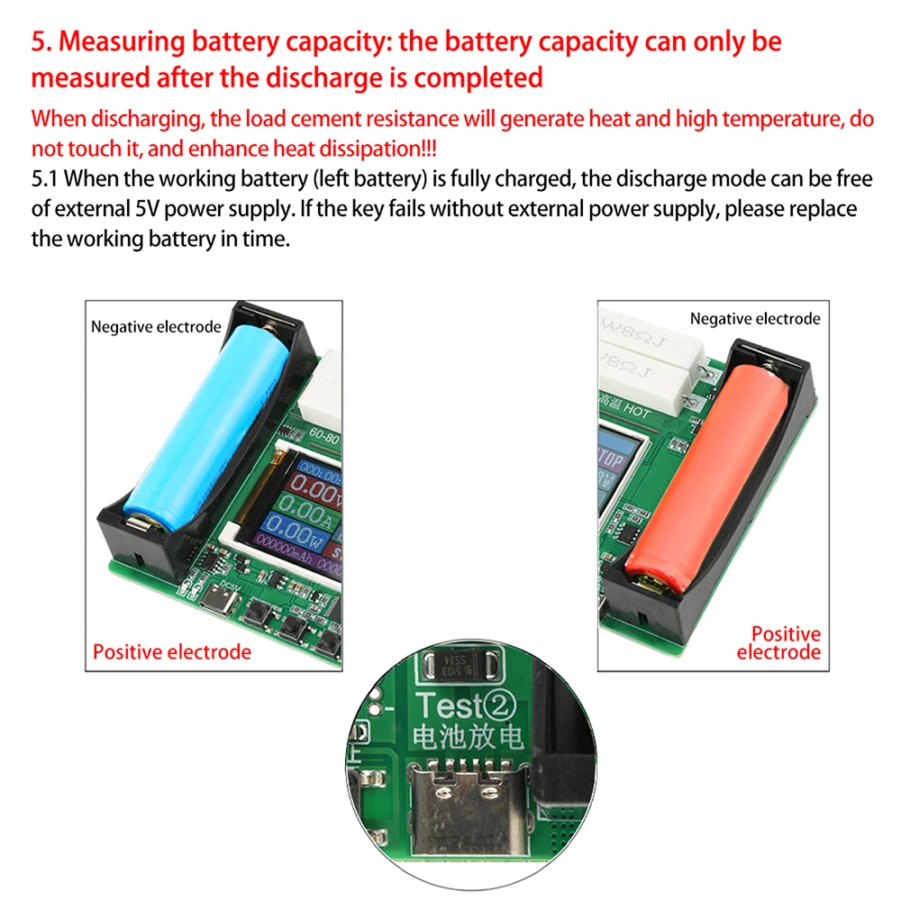 Kapazitätstestermodul für 18650-Lithiumbatterien, MAh MWh, digitales Batterieleistungsdetektormodul, 18650-Batterietester Typ C – Detail 4