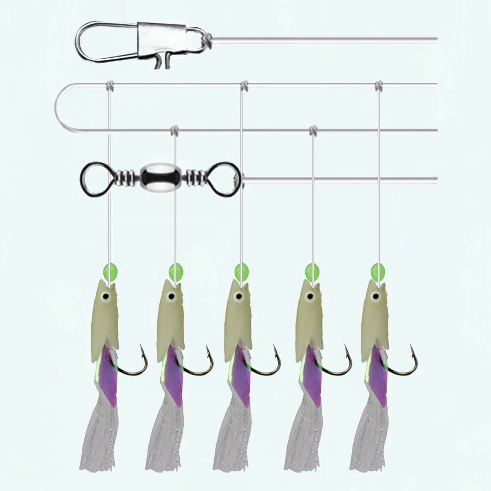 

2 Strings Luminous Fishhook Skewers Carbon Steel Sea Fishing Bait Multi Directional Strong Rustproof Night for Anglers