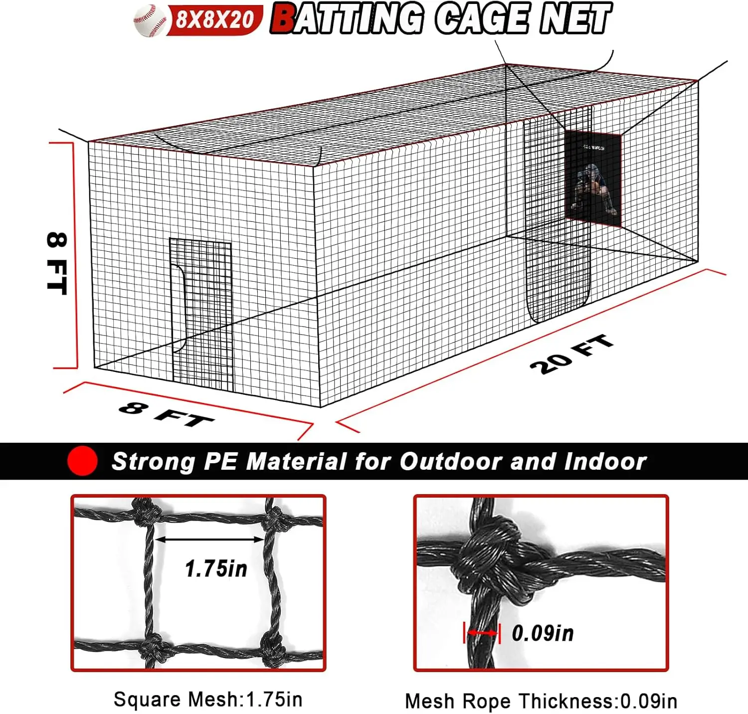 Baseball batting cage, professional softball baseball batting training net, heavy  closed practice net