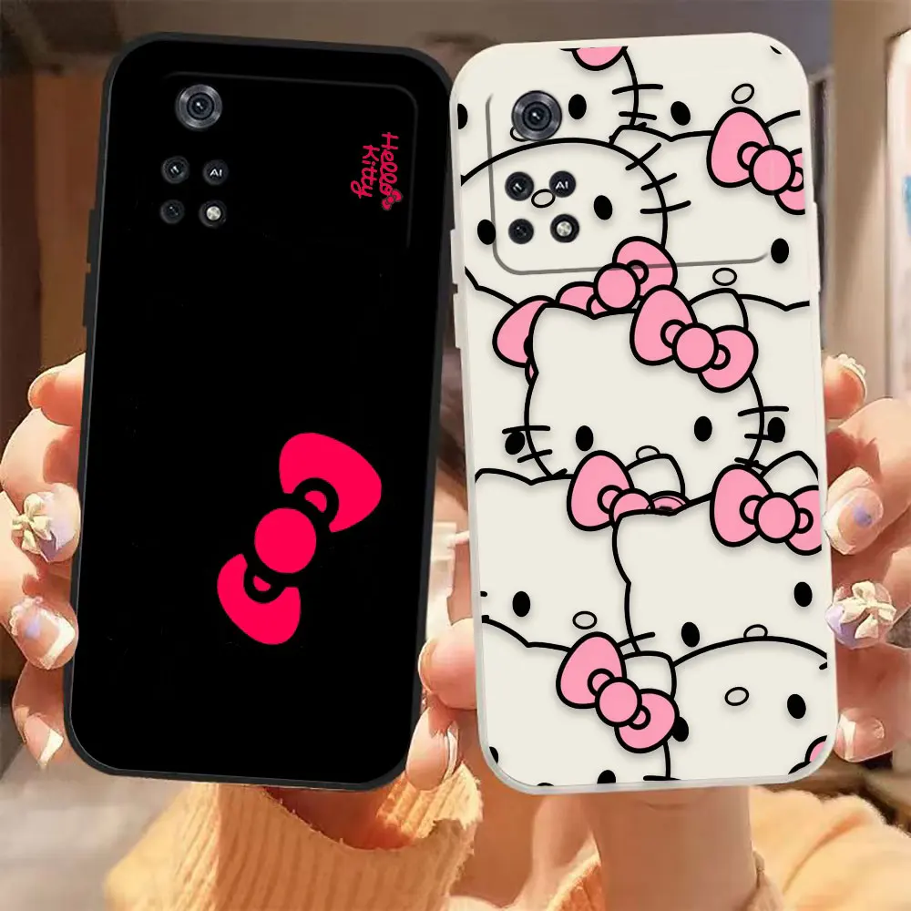 

Cute Hello K-Kitty Line Cat Phone Case For Xiaomi PCOO C40 F3 F4 F5 M3 M4 M5 M6 X3 X4 X5 X6 GT PRO NFC 4G 5G TPU Case Funda Capa