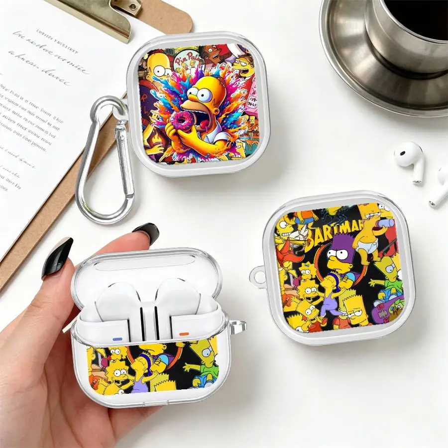 Чехол для наушников Samsung Galaxy Buds 4 Pro, 2 Pro, 3 FE, 2 Live, 4 Pro, 3 Pro, прозрачный, с крючком, с изображением Гомера Симпсона