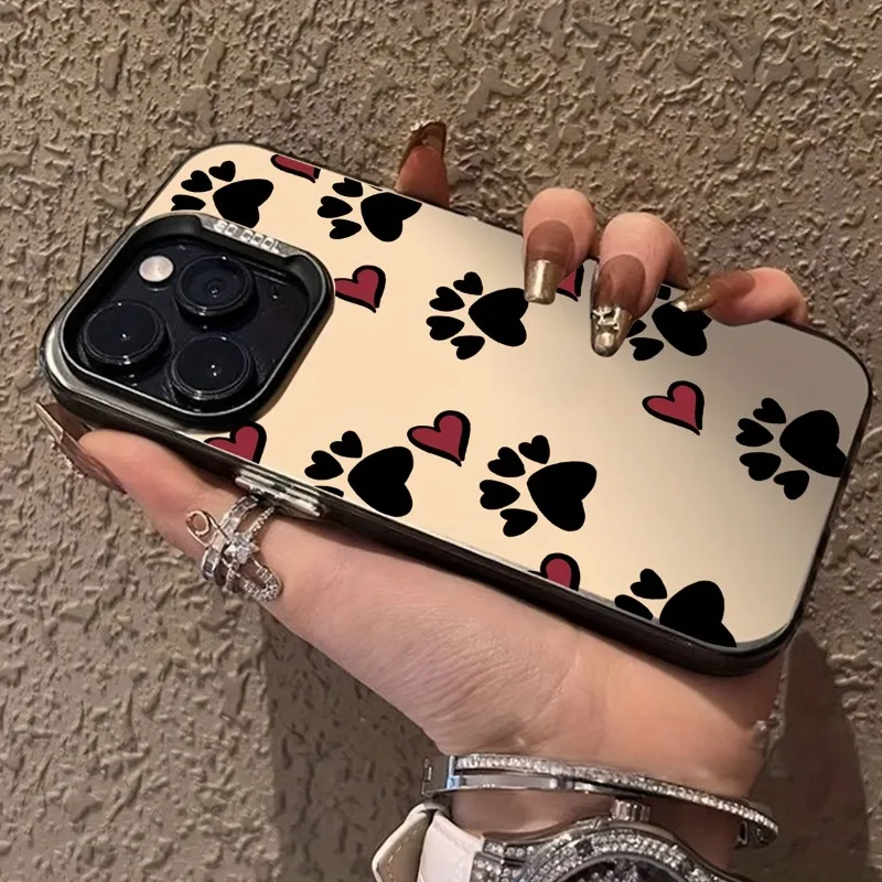 Love Heart Animal Paw Prints Phone Case Suitable for iPhone 11 12 13 14 15 16 Pro Max X XS XR 7 8 Plus Fingerprint-proof Cover