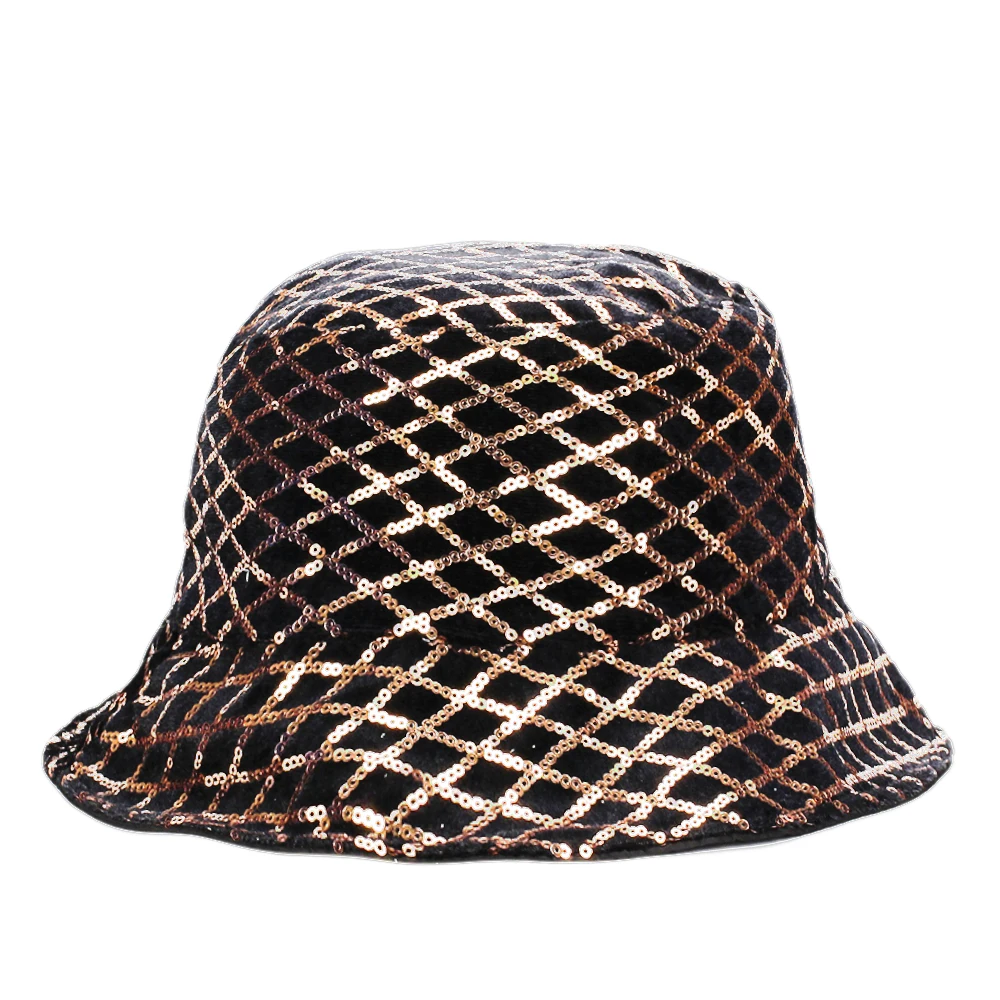 Flashy Shiny Ring Piece Reflective Striped Plaid Adult Unisex Bucket Hat for Men Women Nightclub Stage Fisherman Cap Guitar DY11