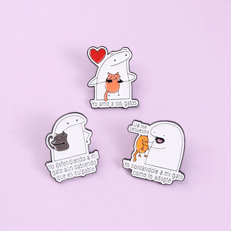 Comedy character Cartoon Punk stick figure Brooch Enamel Pins Cute pet cat Book Brooches Bag Lapel Badge Jewe