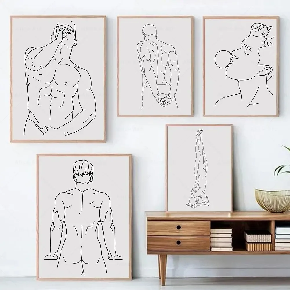 Erotic Naked Man Picture Sexy Back and Butt Wall Art Poster Male Body Line Art Canvas Prints Paintings Living Room Bedroom Decor
