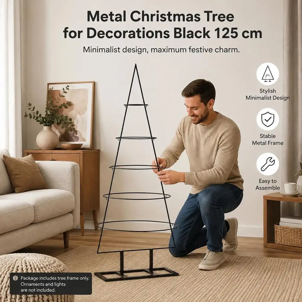 Sapin de Noël en métal noir 125 cm pour décorations, excellent rapport qualité-prix