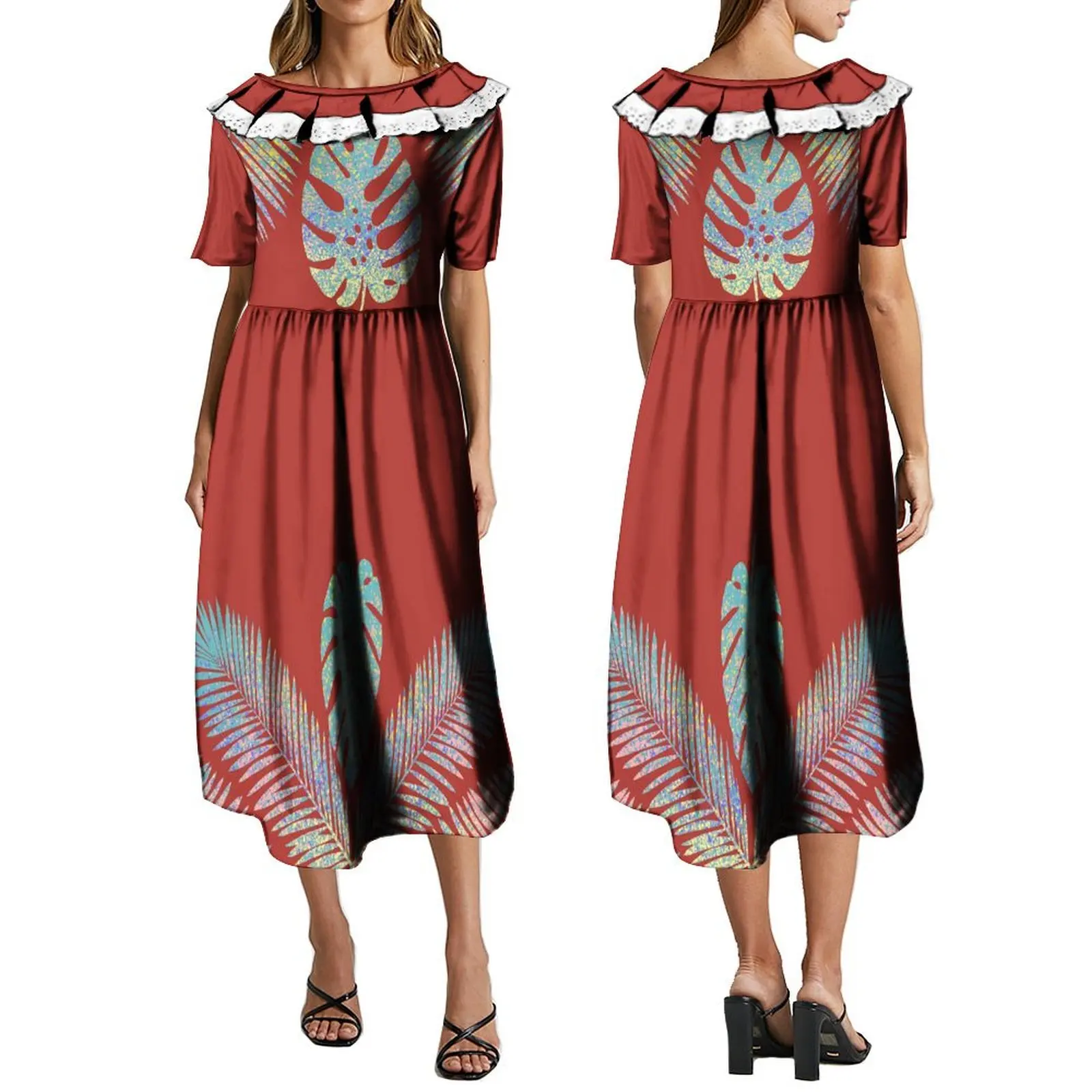 MUMU Pacific Art Island Dress High Quality Wholesale Long Dress 2024 New Fashion Summer Short Sleeve Loose Dress