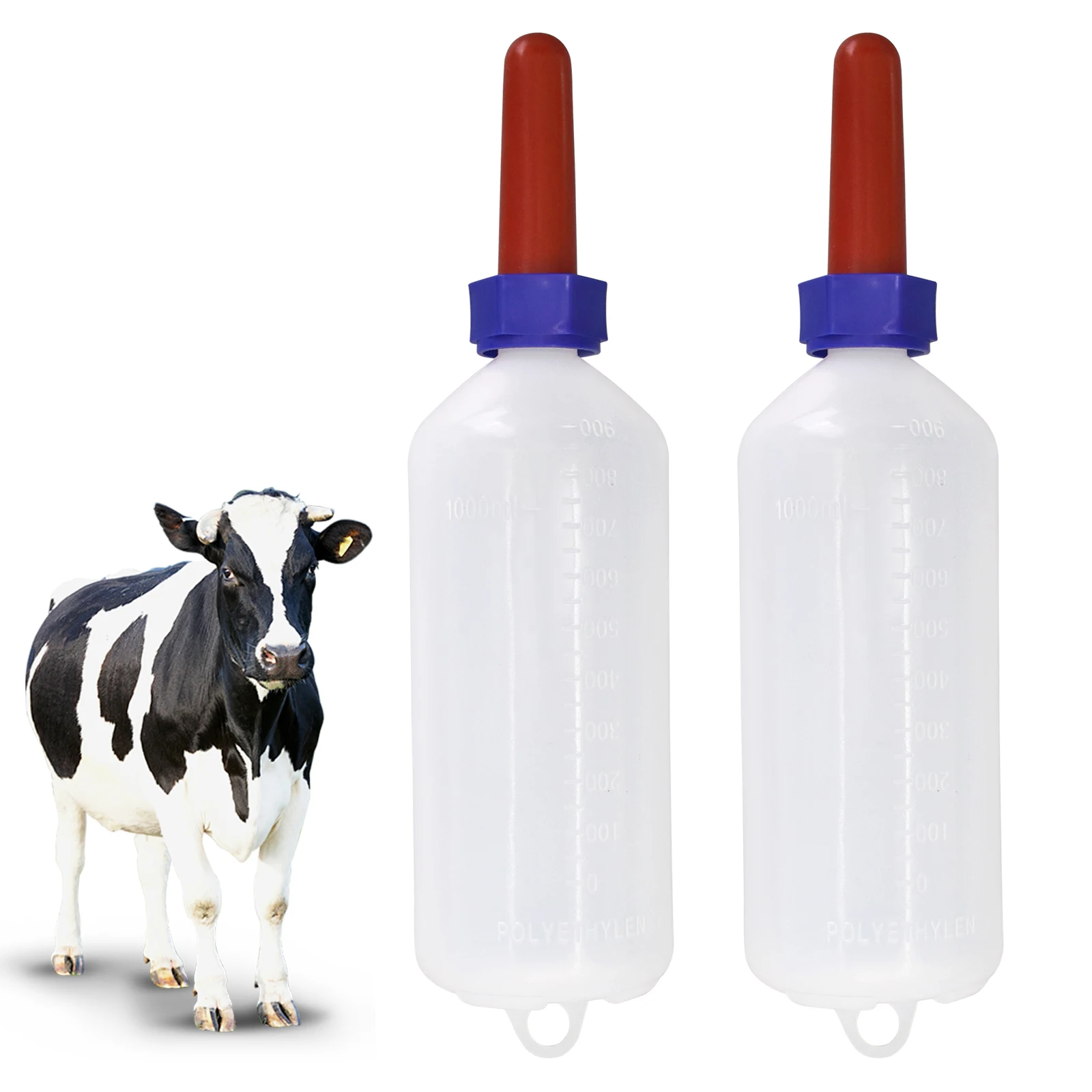 

500ml/1000ml Calf Milk Feeder Bottle with Rubber Nipple, Plastic Nursing Bottle for Calves, Sheep, Goats, Livestock Feeding Tool