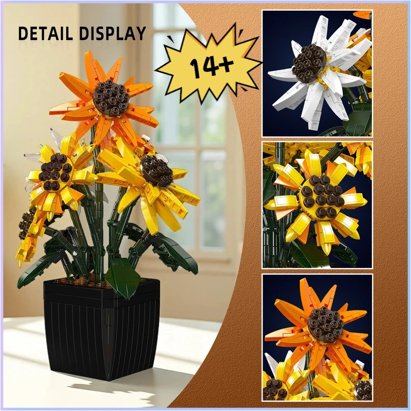 

Mould King 24111 Potted Sunflowers Building Blocks Flower Plants Series Home Decor Assembly Toys Kids Girls Romantic Gift 854PCS
