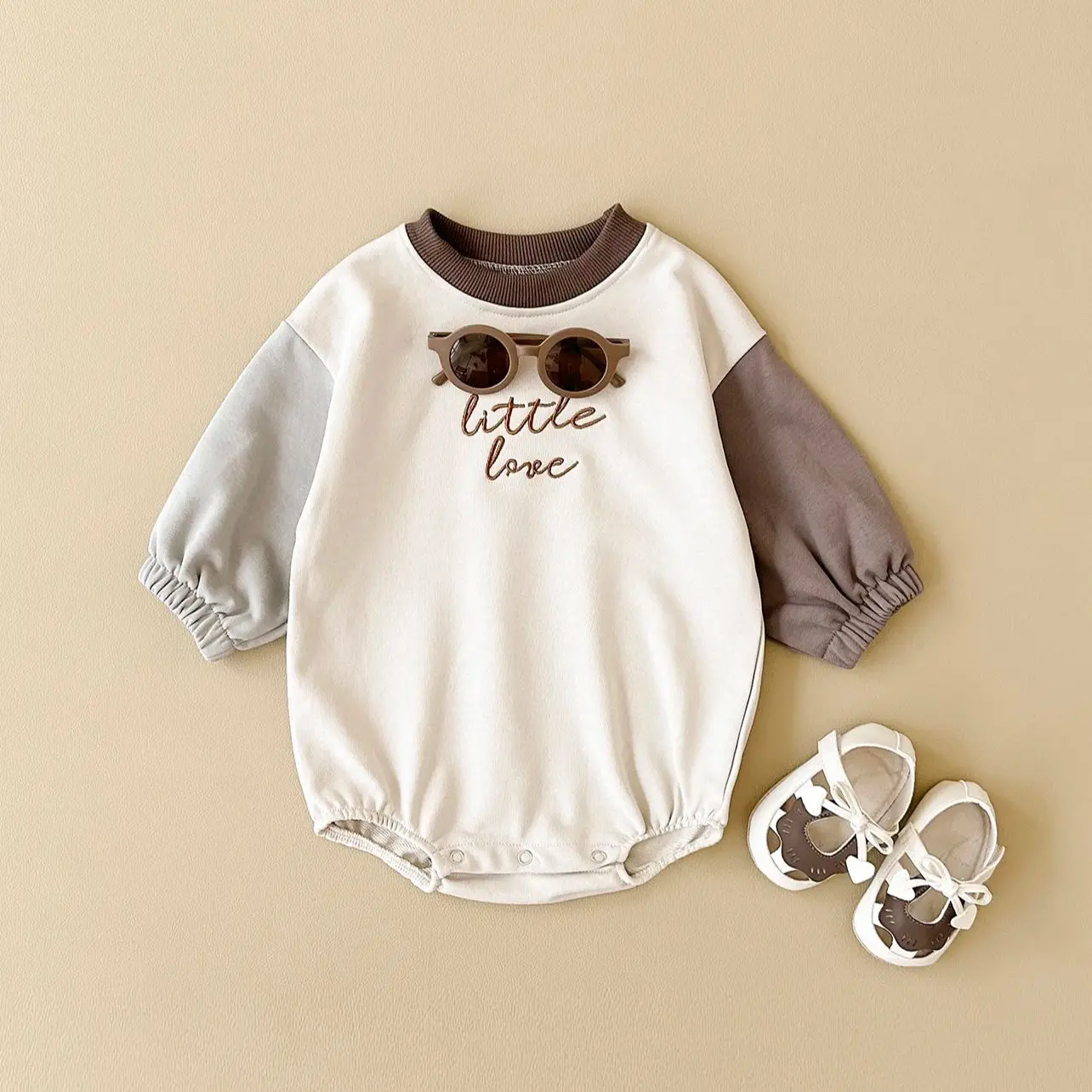 Autumn Baby Girl Clothes Newborn Toddler Boy Jumpsuit Letter Embroidery Long Sleeve Splicing Colors Bodysuits Rompers Baby