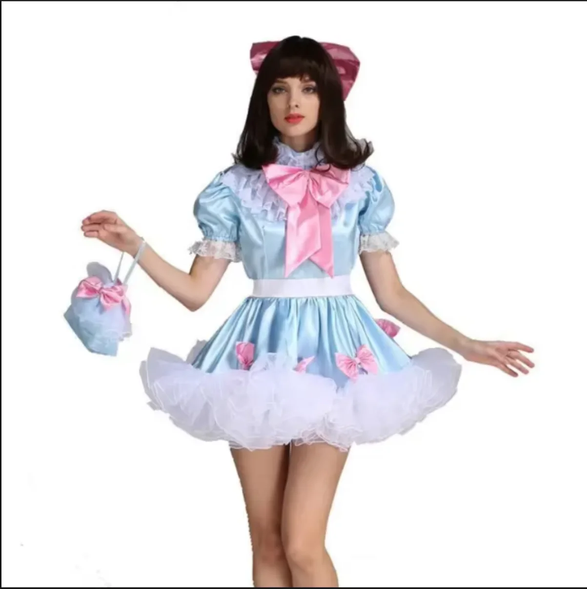 

Yellow Sissy Girl Maid BOW DRESS SATIN Fluffy Dress Role Play Dress Custom