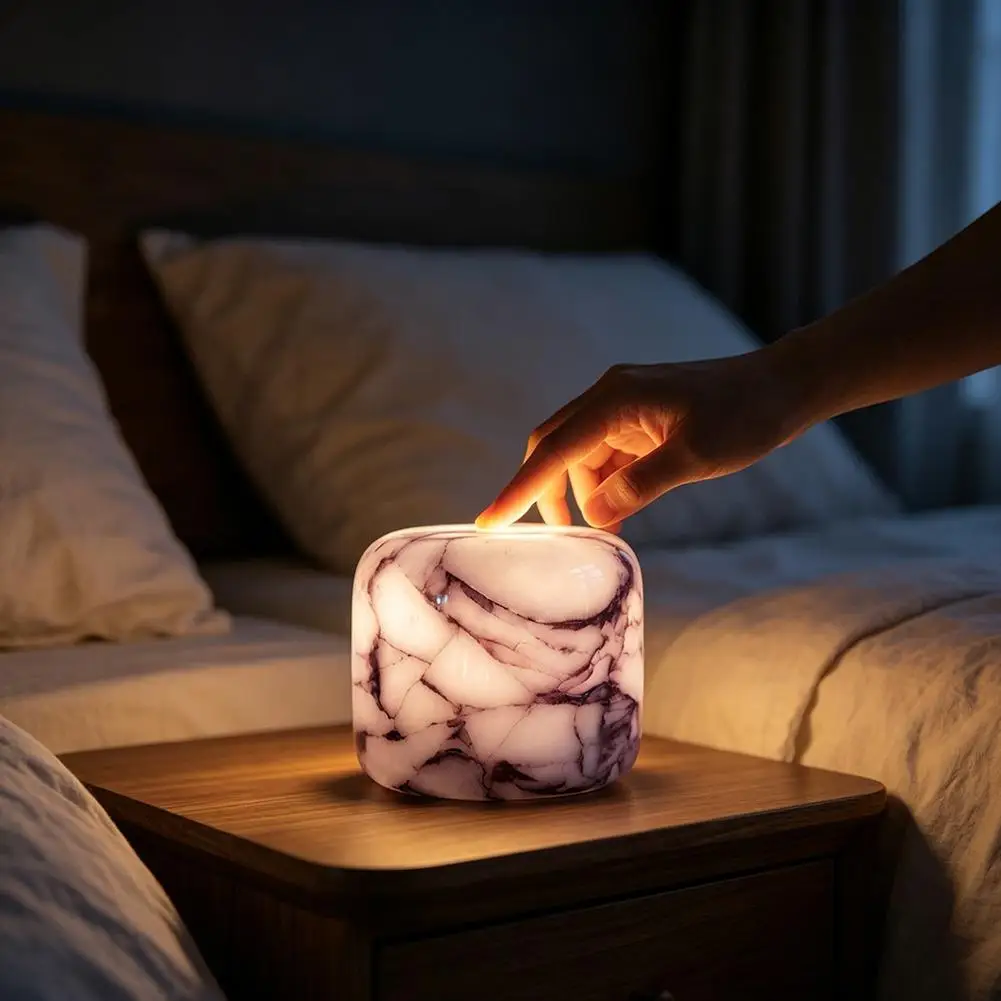 Marble Onyx Stone LED Table Lamp Multi-color Touch Dimmable Warm Light USB Rechargeable Night Light Bedroom Home Ornament Lamp