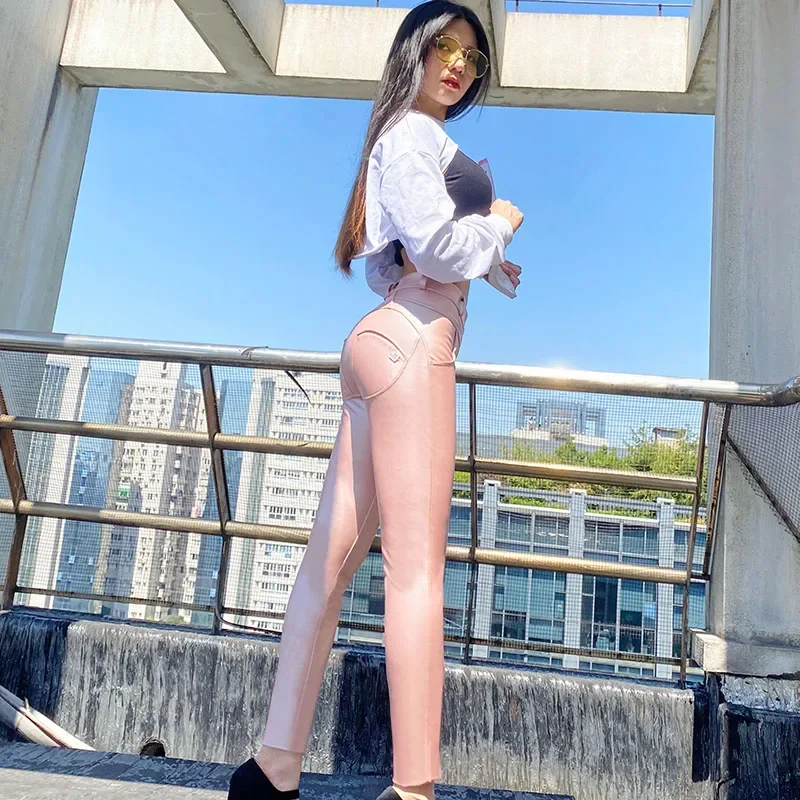 Shascullfites Melody Latex Leggings Stretch Pink Leather Pants Jeans Women Female Clothing Women's Sports Pants