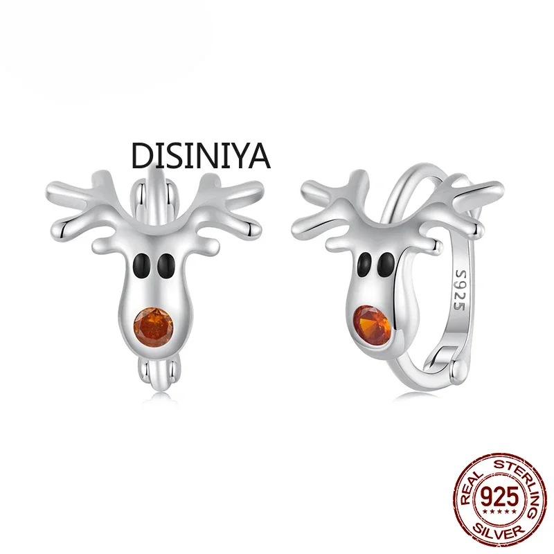 925 Sterling Silver Reindeer Hoop Earrings, Lightweight White Gold Plated Christmas Hoop Earrings for Women SCE1812