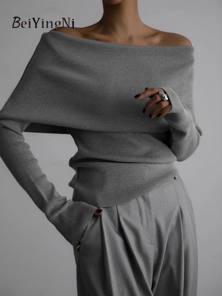 

Beiyingni Fall Winter Sweaters for Women American Style French Elegant Slim Fit Full Sleeve Tops Women's Jumper White Sweter