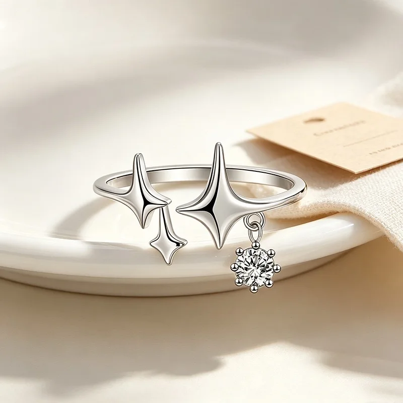 BF CLUB 925 Sterling Silver Ring For Women Jewelry Vingtage Stars CZ Vintage Handmade Ring Allergy For Party Birthday Gift