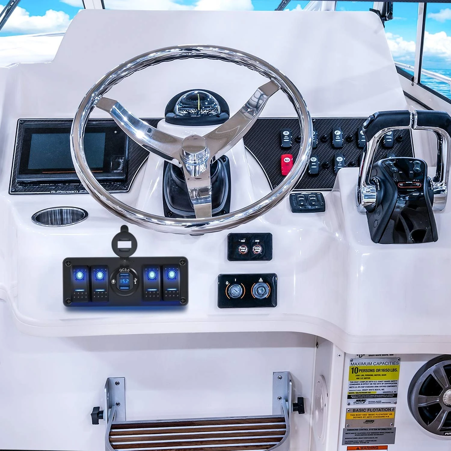 Waywe 4 عصابة لوحة مفتاح متأرجح مع QC3.0 شاحن USB مزدوج الفولتميتر وملصقات توهج 12 فولت-24 فولت تيار مستمر للسيارات والشاحنات والقوارب RV