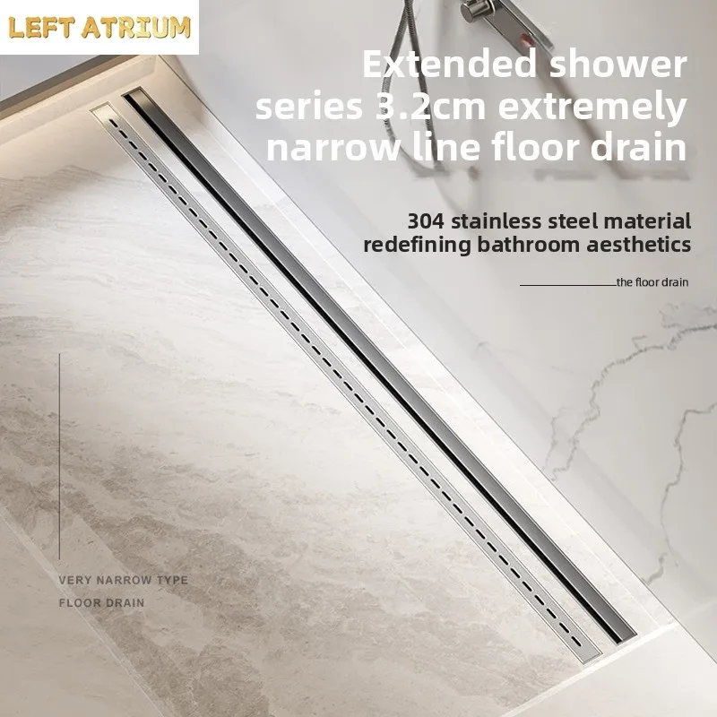 3.2cm Wide Very Narrow Linear  Gunmetal Gray Stainless Steel Long Shower All Copper Anti-Odor Core Drain