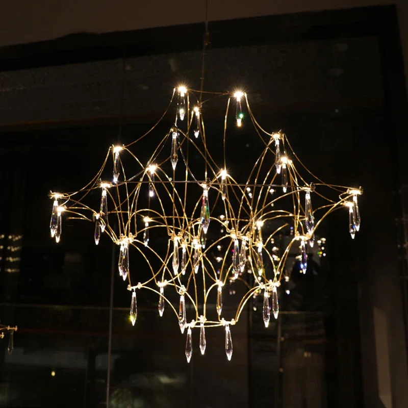 Modern Led Gypsophila Ceiling Chandeliers Crystal Living Dining Room Villa Pendant Lamp Home Decor Hanging Light Lustre Fixtures