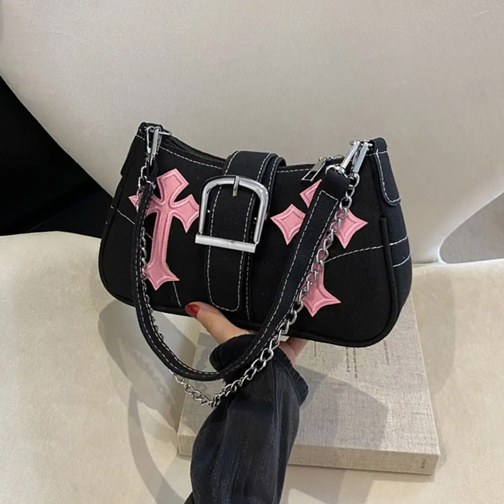 Bolso de mano con hebilla de Metal para mujer, bolsa de hombro con hebilla de Metal, bolso de mano de lona informal Simple, accesorio de tendencia urbana de moda