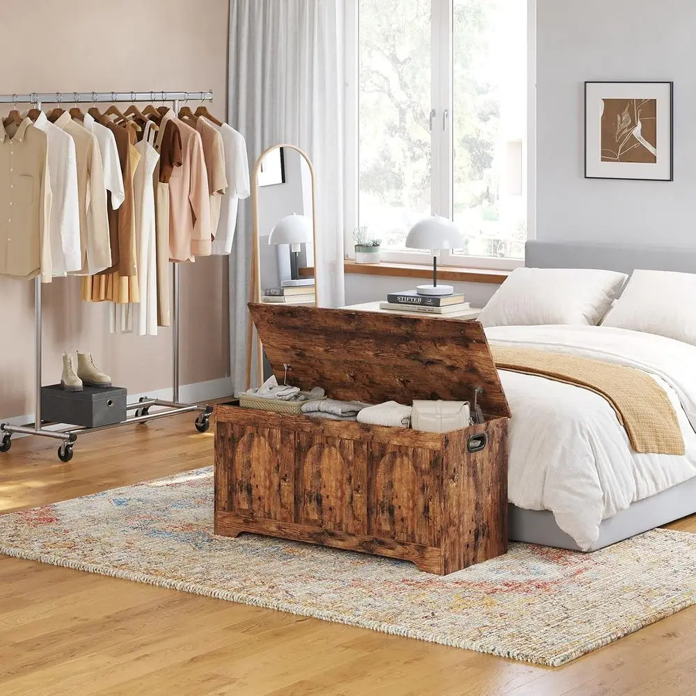 大きな素朴な木製収納チェスト、フリップトップ玄関靴ベンチ付き、39.4、組み立て簡単、リビングルーム、寝室、プレイルームに最適