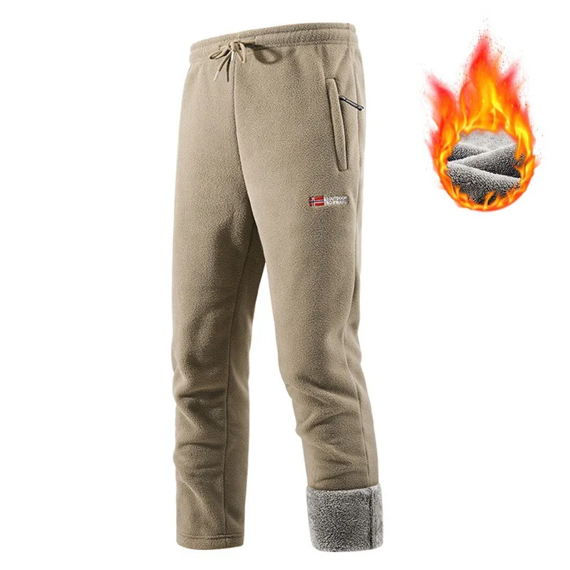 New Fashion Men Autumn Winter Outdoor Double-sided Polar Fleece Warm Long Pants Male Cold Proof Straight Leg Casual Trousers 3XL
