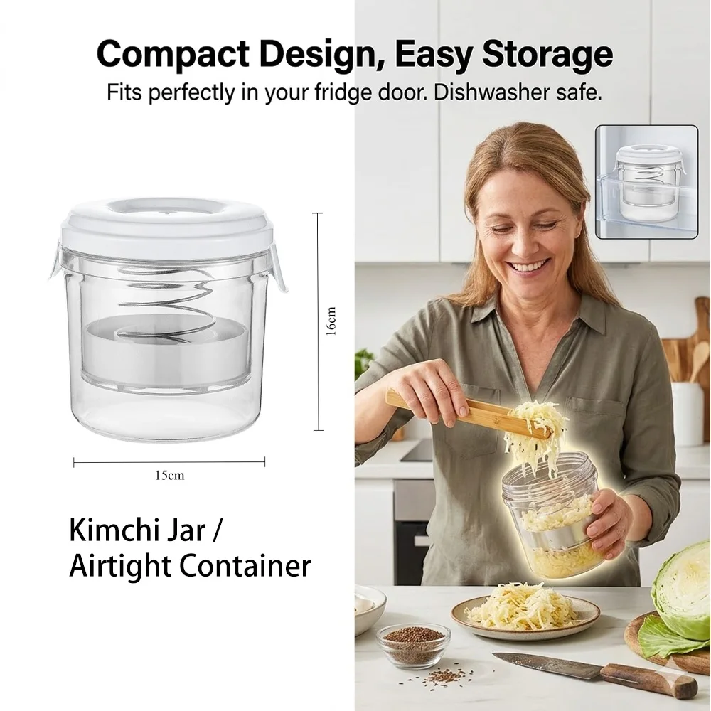 Pickle-Maker mit Federdruckplatte, transparenter Kimchi-Behälter zum Einlegen von Gemüse, Sauerkraut-Aufbewahrungsbehälter, Küchenwerkzeug