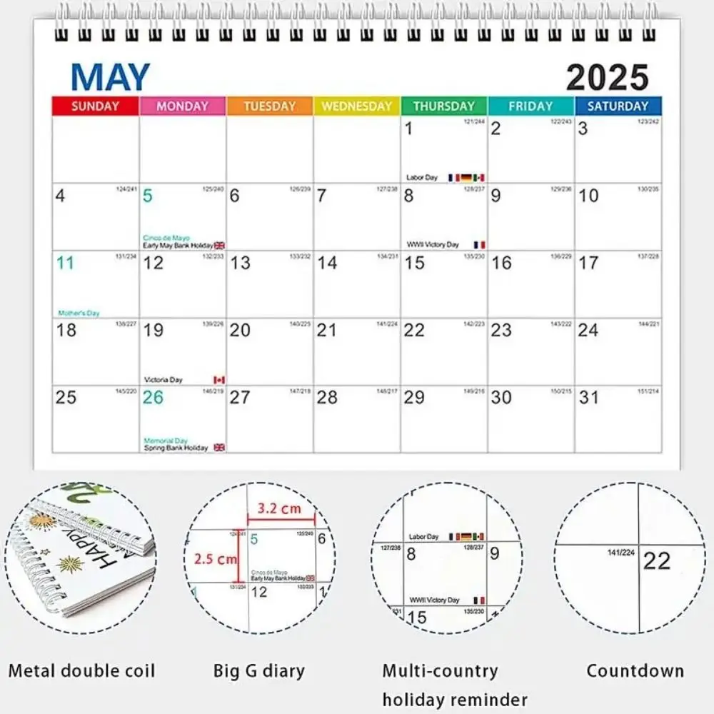 Calendario de escritorio práctico en inglés 2025, planificador de Agenda creativo Simple, planificador portátil, calendario abatible de pie, decoración del hogar