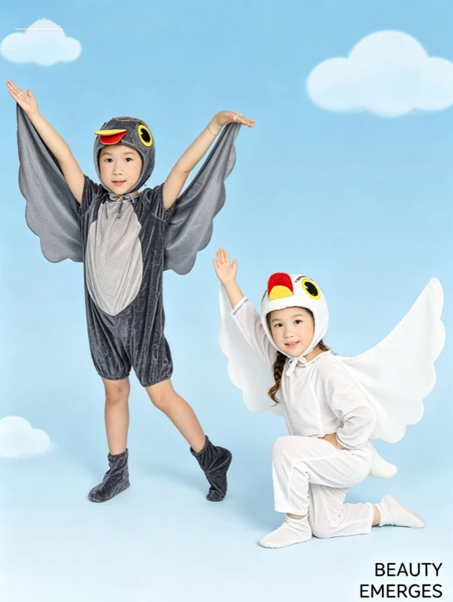 Kids Grey Duck White Swan Family Matching Cotton Jumpsuit Parent Child Outfit Halloween School Stage Performance Party Role Wear