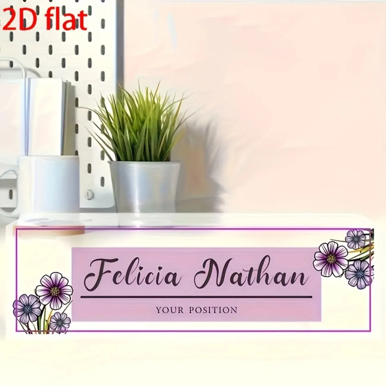 Rosa-lila florales Acryl-Schreibtischnamensschild, personalisierte elegante Schreibtischdekoration, Weihnachtsgeschenk, nur zur Dekoration.