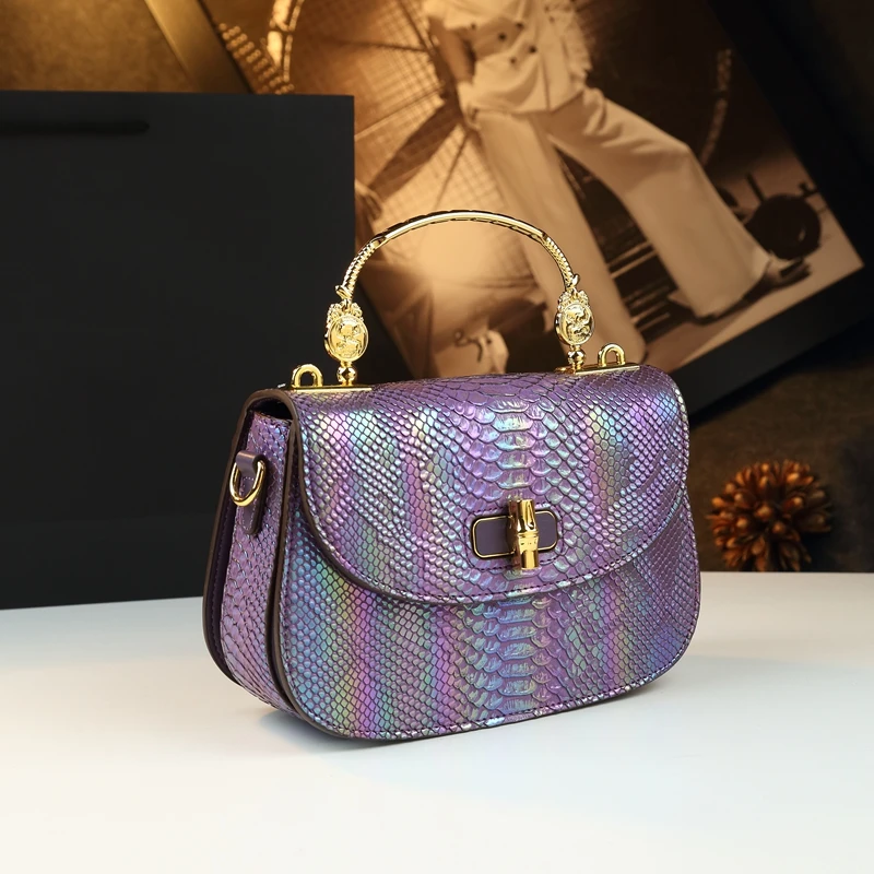 

Serpentine Leather Women Handbags 2025 New Fashion Retro Wide Shoulder Strap Saddle Bag Design Small Shoulder Messenger Bags