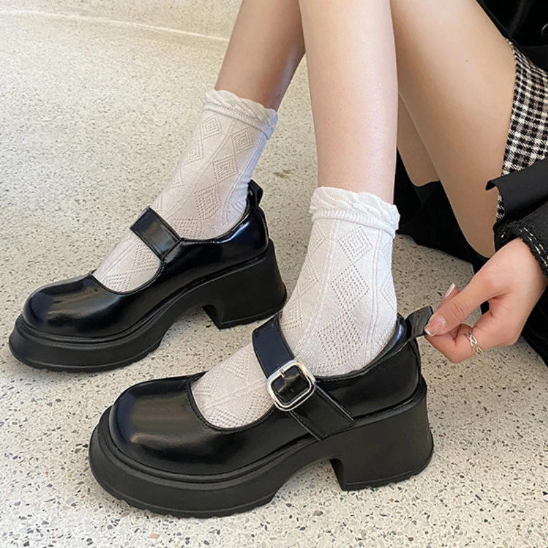 2023 Women Mary Jane Shoes Woman Vintage High Heel Platform Lolita Shoes Japanese Style College Student Shoes Big Size 43