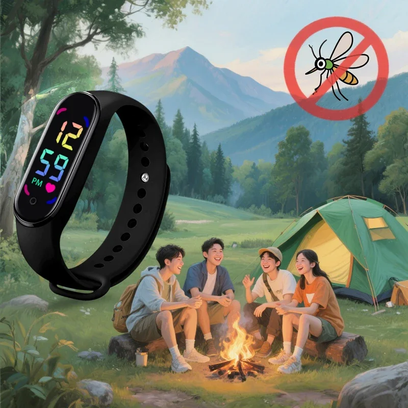 Neues Mückenabwehr-Armband mit LED-Zeitanzeige, tragbare Uhr, physikalisch, ultraschallbasiert, nicht chemisch, für Zuhause, Outdoor und Sport. – Detail 9