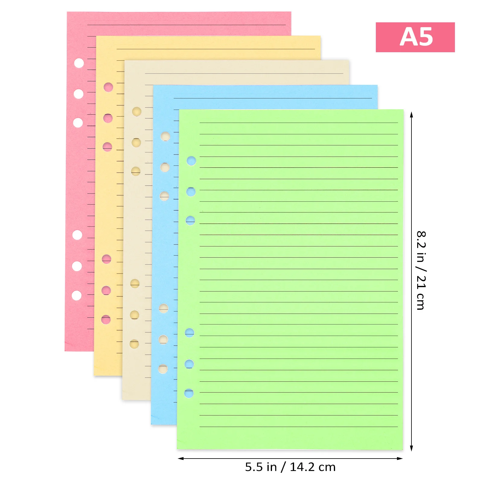 กระดาษรีฟิลสำหรับสมุดแพลนเนอร์ A5 แบบ 6 รู จำนวน 50 แผ่น กระดาษหนาแบบมีเส้นบรรทัด สำหรับใส่ในสมุดโน้ตแบบ 6 รู