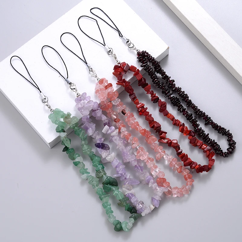 Fashion Creative Colorful Gravel Mobile Phone Chain Women Girls Beaded Cellphone Strap Lanyard Hanging Chain Anti-Lost Jewelry