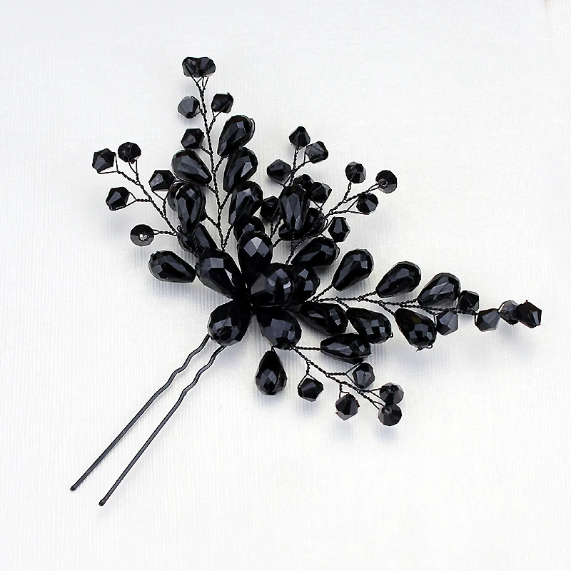 Handmade Black Crystal Beaded Bridal Hairpin Rhinestone Wedding Hair Pin And Clip Sticks For Women Jewelry Accessories