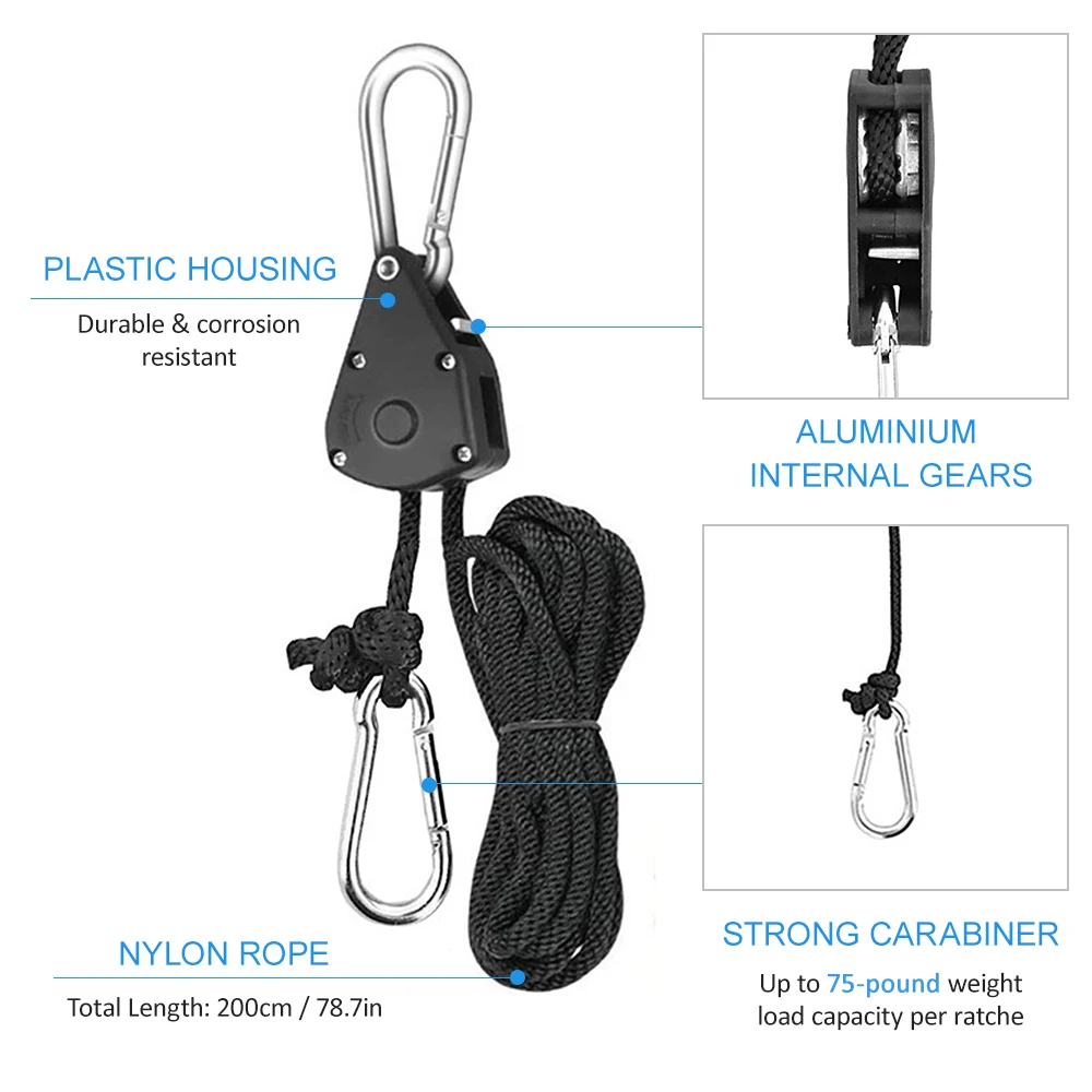 4Pcs Pulley Ratchets Heavy Duty Rope Clip Hanger Adjustable Lifting Pulley Lanyard Hanger Kayak And Canoe Boat Bow Rope Lock Tie