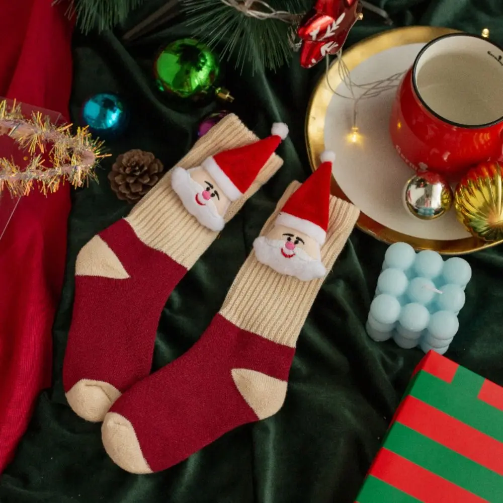 Harajuku Cotton Children Christmas Socks Doll Elk Cartoon Hosiery Thicken Santa Claus Mid-Tube Socks Women