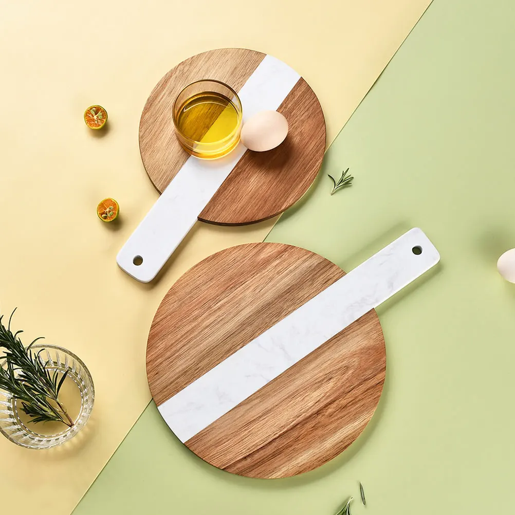 

1pc Nordic Style Marble Spliced Wooden Cutting Board Fruit Bread Portable Handle Reusable Kitchen Tool Home Camp