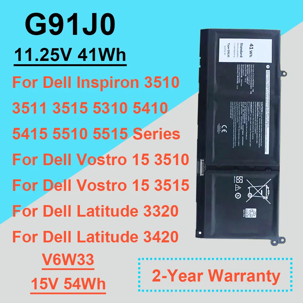 

DODOMORN для ноутбука Dell G91J0, аккумулятор Vostro Inspiron 3510 3511 3515 5310 5410 5415 5418 5510 5515 5518 Latitude 3320 V6W33