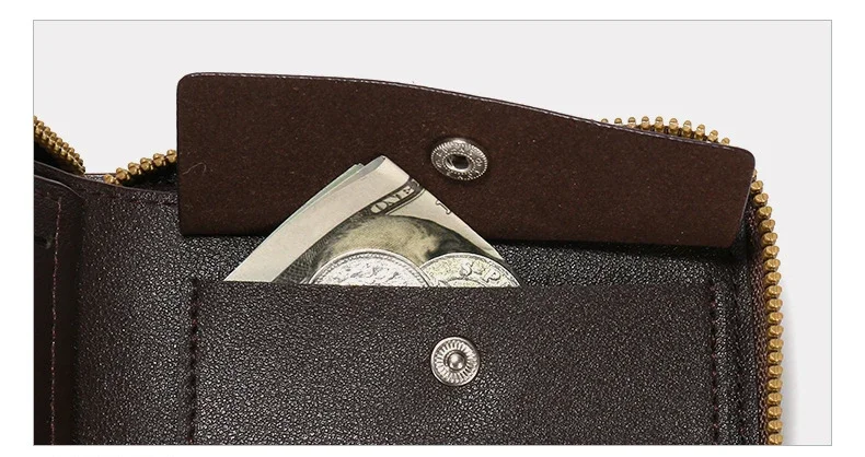 Kurze horizontale Reißverschluss-Münzfach dreifach gefaltetes Kartenetui Geldbörse Billetera Hombre Vintage Herren Hochwertiges PU-Leder Kleine Geldbörse – Detail 8